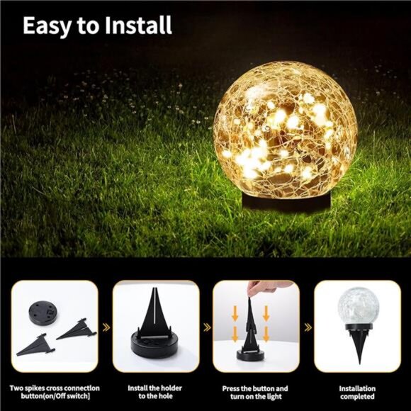 Solar Globe Lights Outdoor Waterproof-Solar Balls for Garden-Cracked Glass Ball - Picture 5 of 7